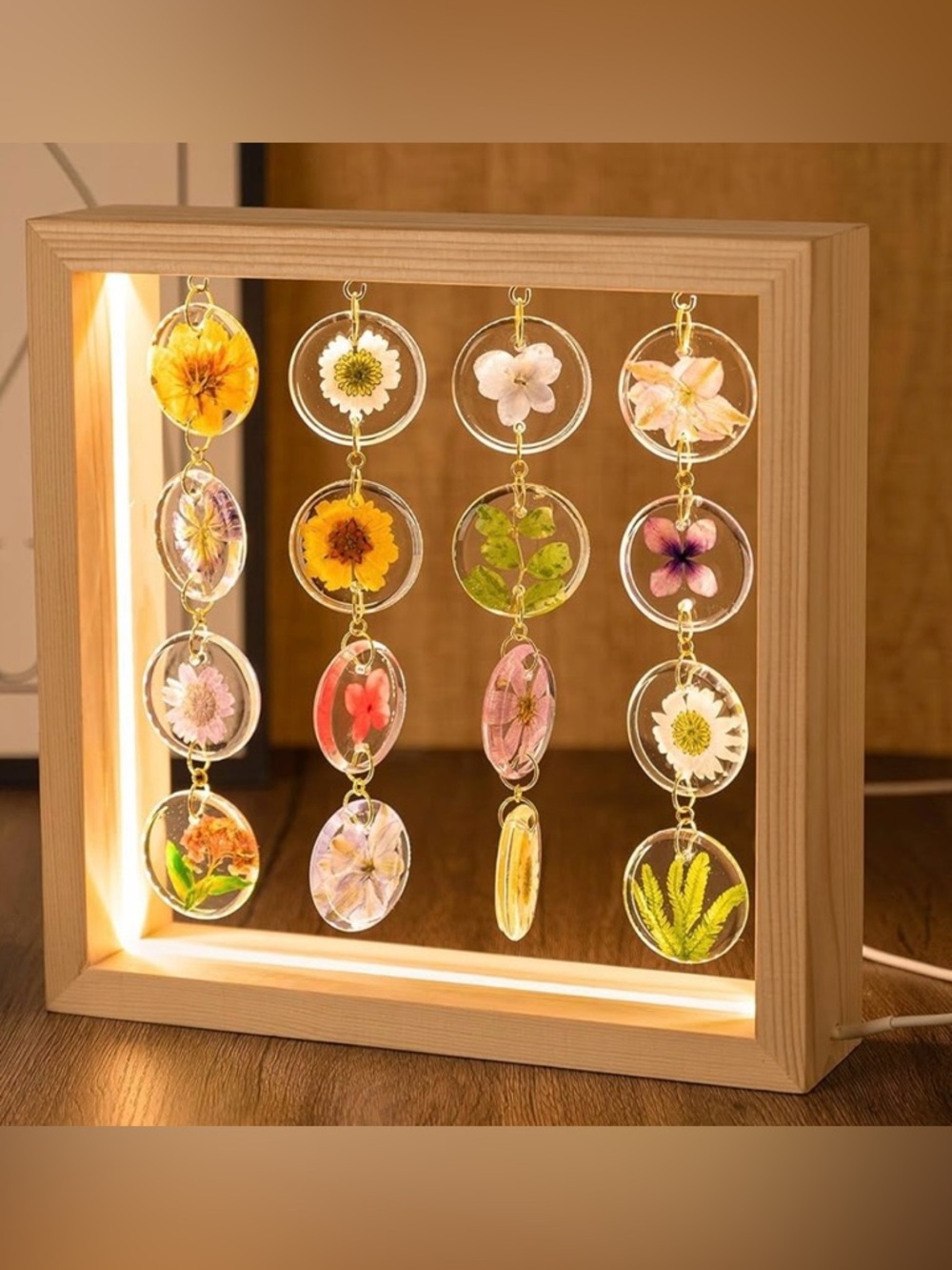 Vintage style Floral Decor Boho PRESSED FLOWERS LED light lamp bohemian hippie - Picture 2 of 8